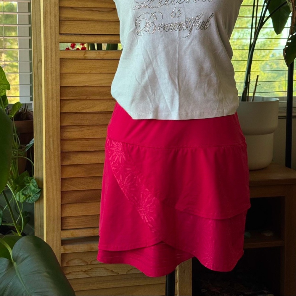 Hot Pink Layered Floral Mini Skirt